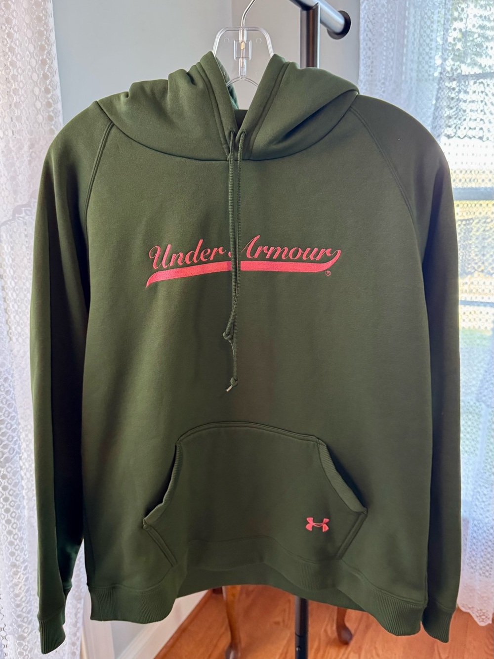Under Armour Women’s Hoodie Large Olive Green Pink Logo